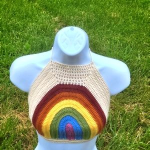 Crochet Rainbow Crop Top, Festival Top, Crochet Bralette, Summer Cute Crop